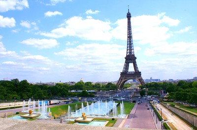 fountains of Trocadero in front of Eiffel Tower