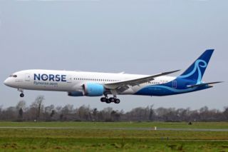 Norse Atlantic Airways plane landing on an airport runway