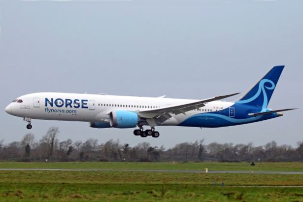 Norse Atlantic Airways plane landing on an airport runway