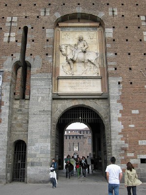 The entrance of Sforza Castle in Milan